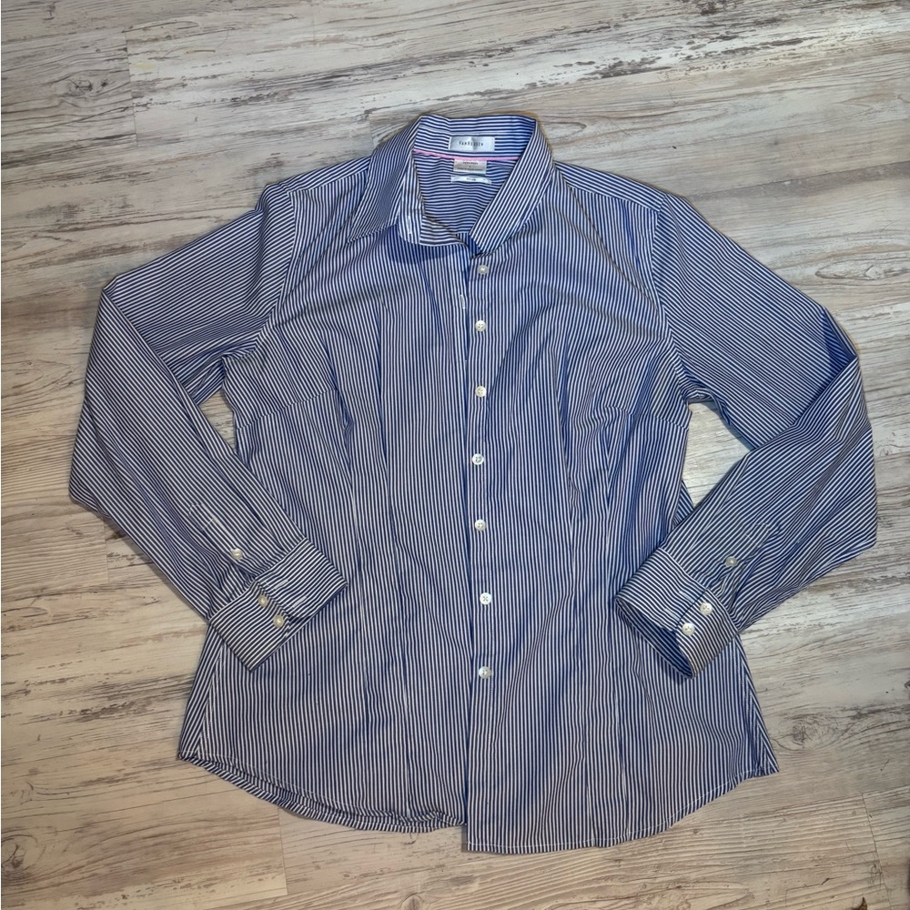 Classic Blue Striped Womens Button Down Shirt - Non iron